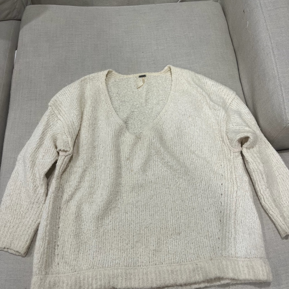 Free People Ivory V-Neck Sweater